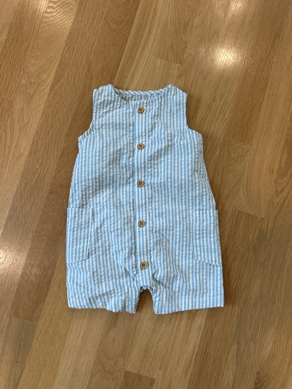Little Planet by Carter’s Organic Light Blue Striped Sleeveless Baby Romper, 6 M